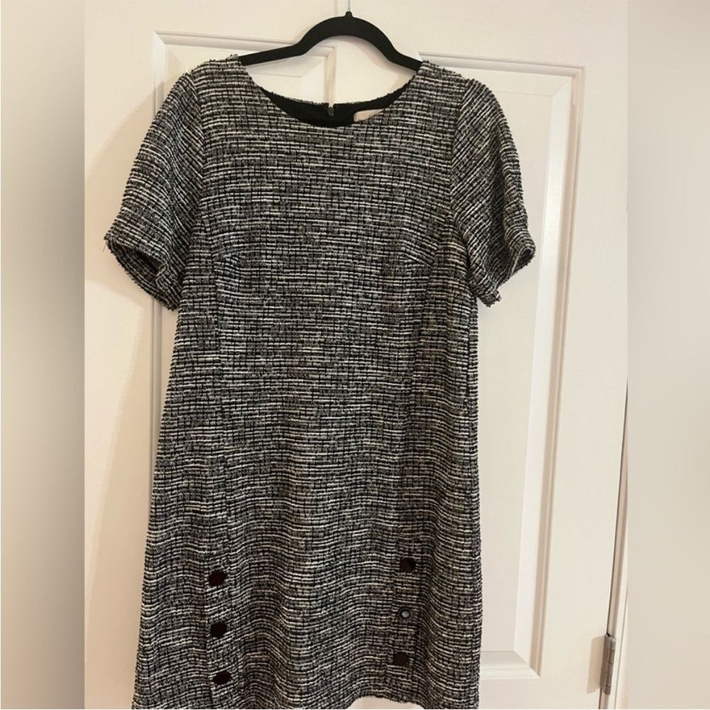 LOFT Black and White  Mini Dress with Cuffed Sleeves size 12